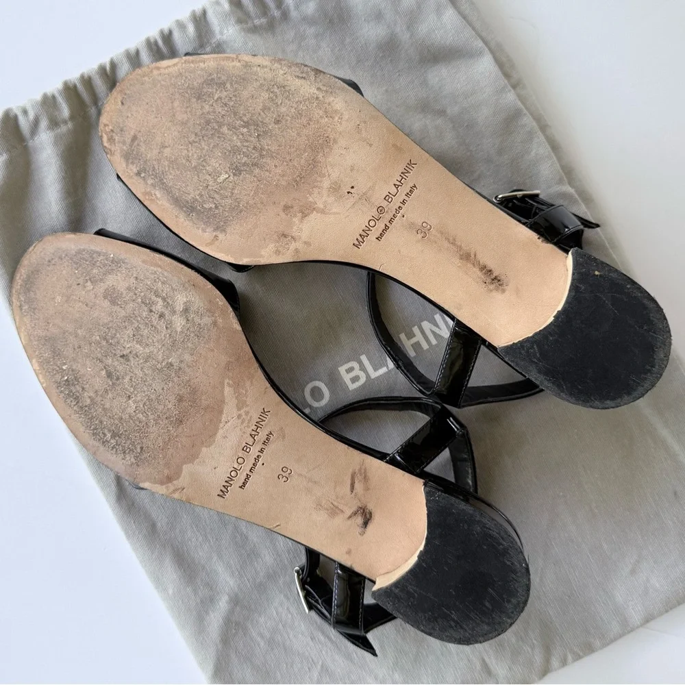 Manolo Blahnik Affian Sandal in Black Patent Leather 39 / 8 - Picture 15 of 16